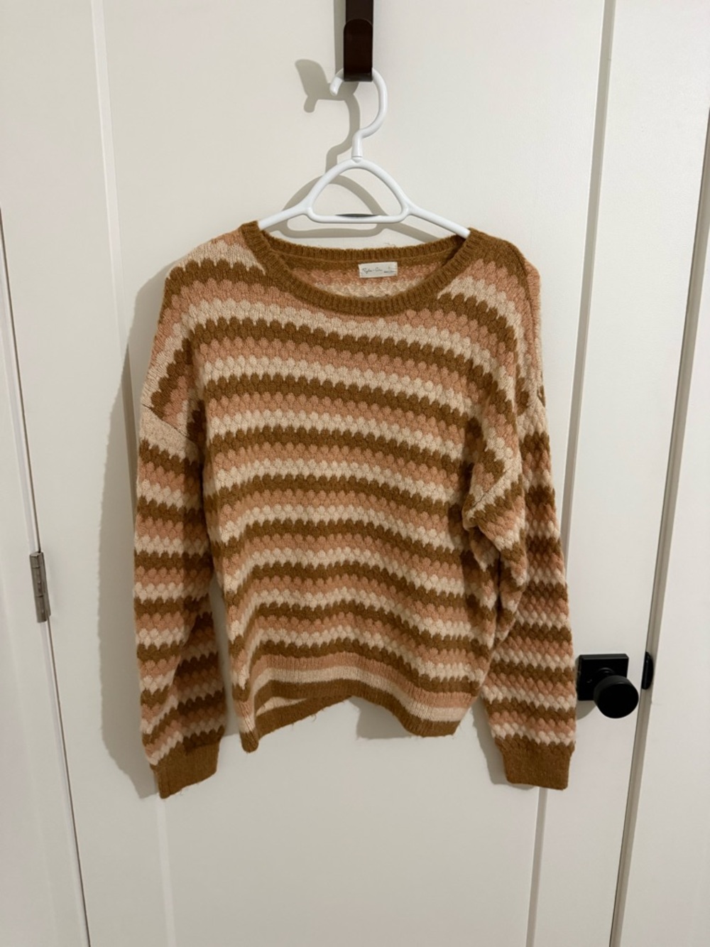 Rylee + Cru Striped Crewneck Sweater in Brown and Cream